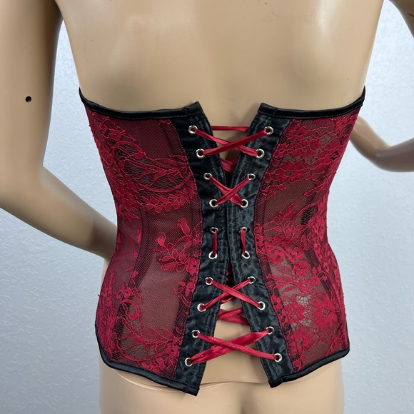 Adore Me Red Lace Overlay Black, Corset, Adjustable Y2K Goth Grunge Fairy - Picture 4 of 5